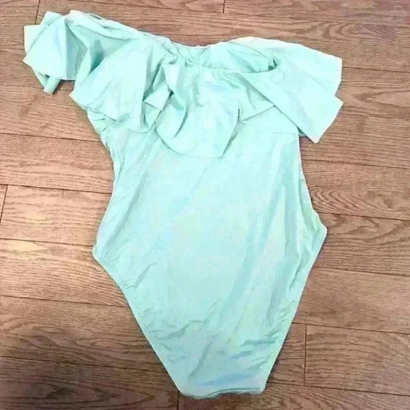 Tropic  Frill One Shoulder Ruffle Swimsuit in Aqua - size medium - Picture 5 of 6